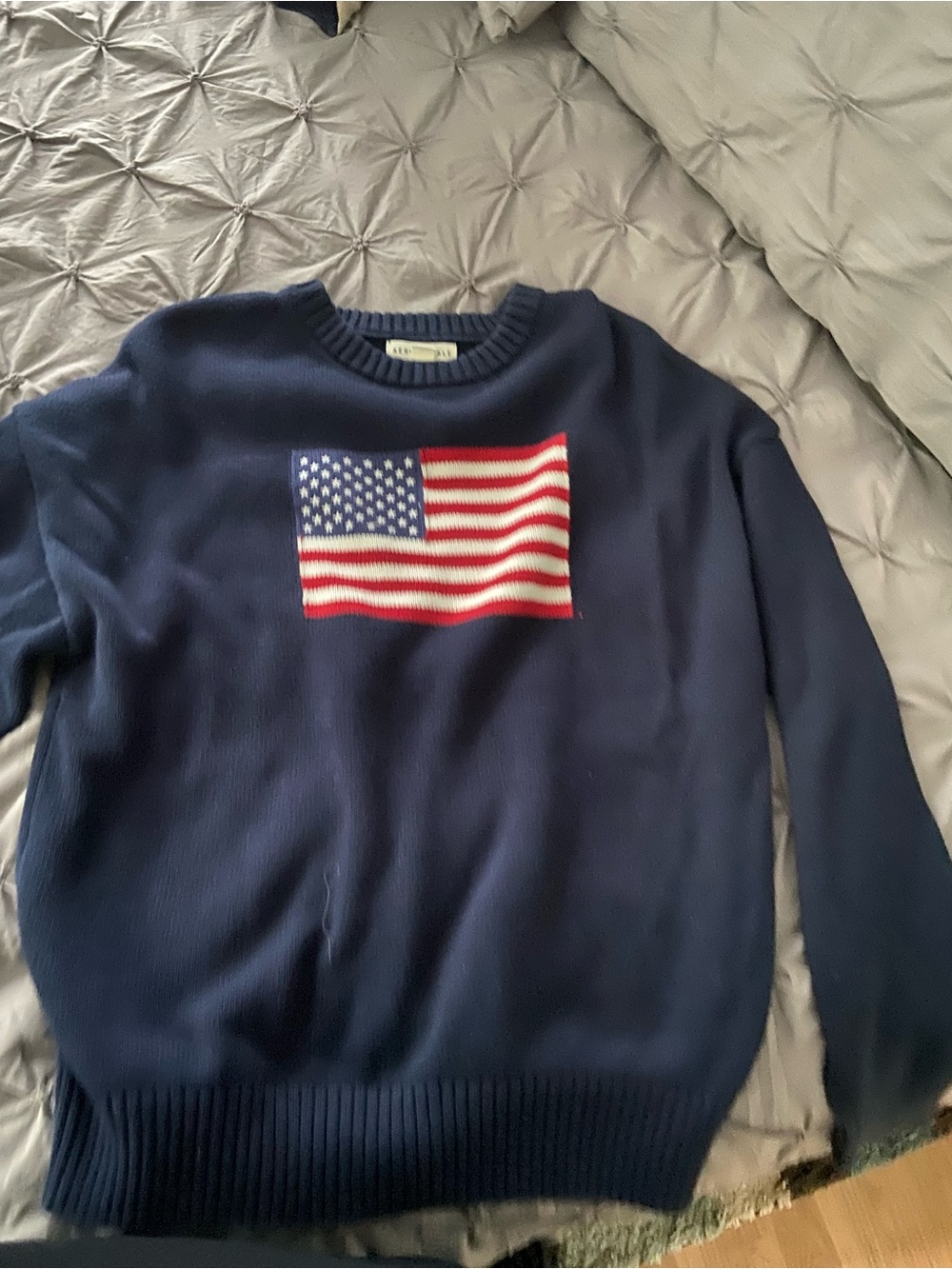 Aeropostale Navy Crewneck Sweater with American Flag